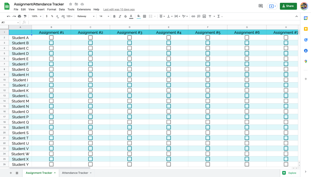 assignments google sheets template